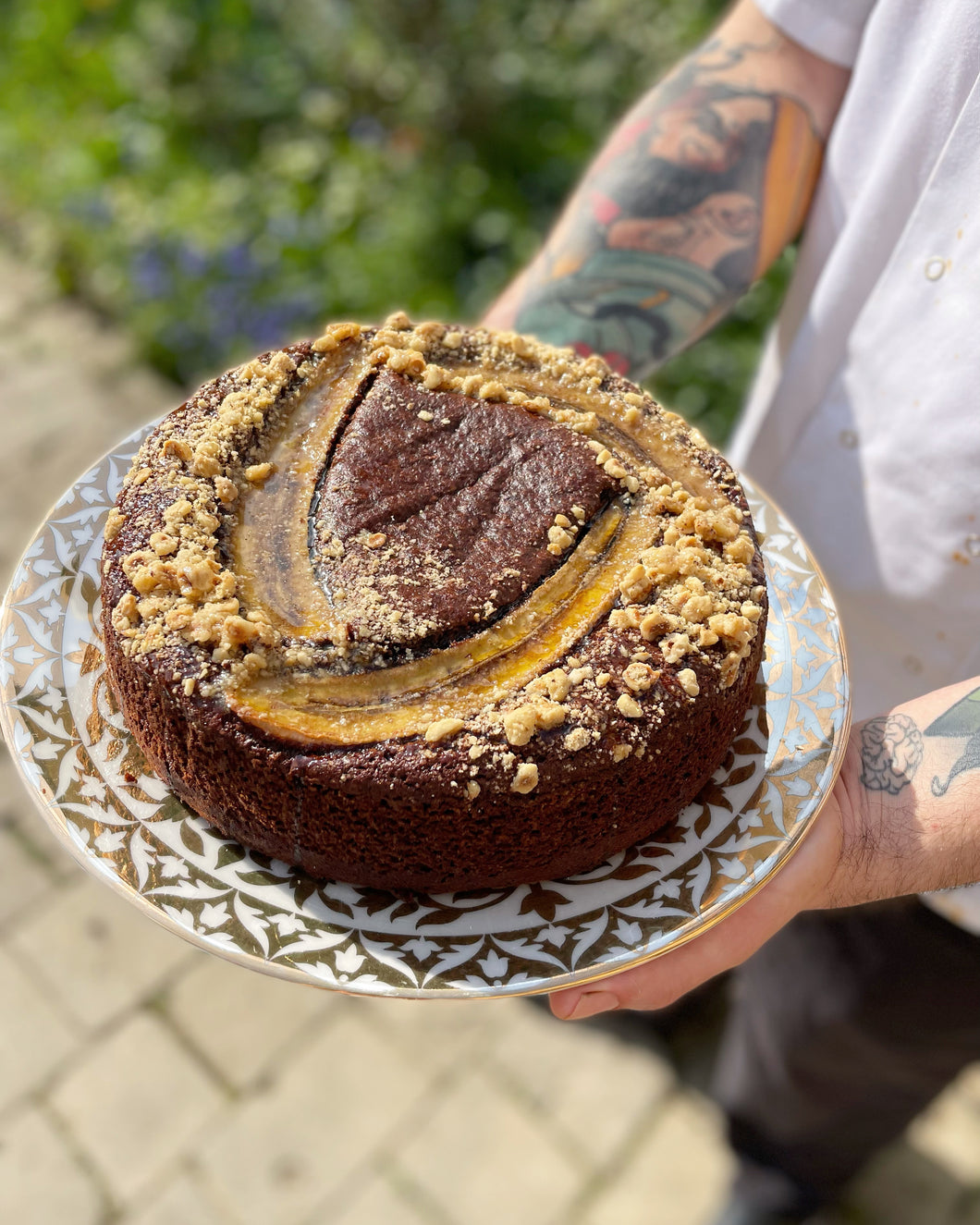 Wheat free Banana, chocolate and hazelnut cake