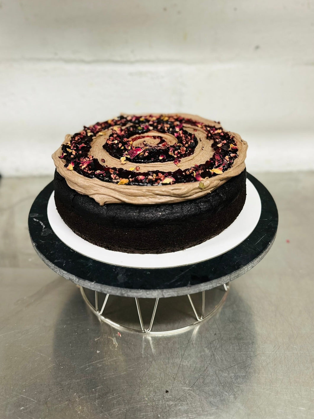 Plant based Chocolate cake with Blackcurrant jam